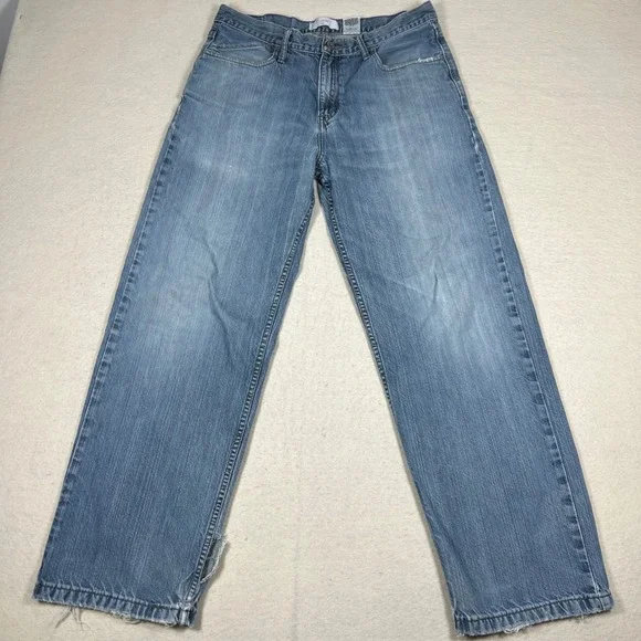 Vintage Distressed Silver Tab Low and Loose Jeans Men 33x32 Blue Medium Wash Y2K - Picture 2 of 12
